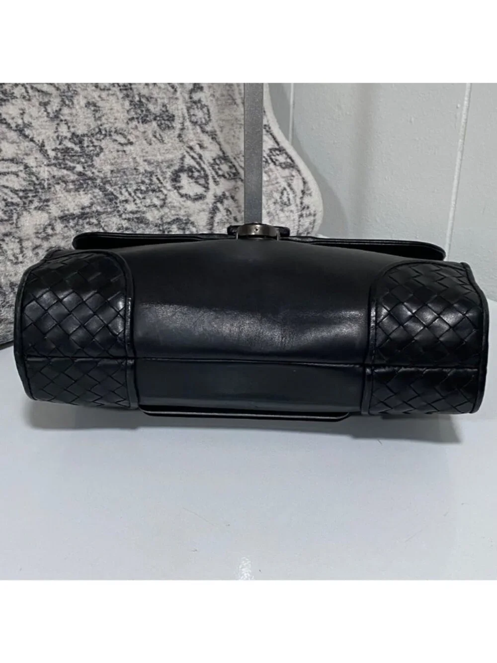 Bottega Veneta Intrecciato Leather Pouchette Clutch Wristlet in Black